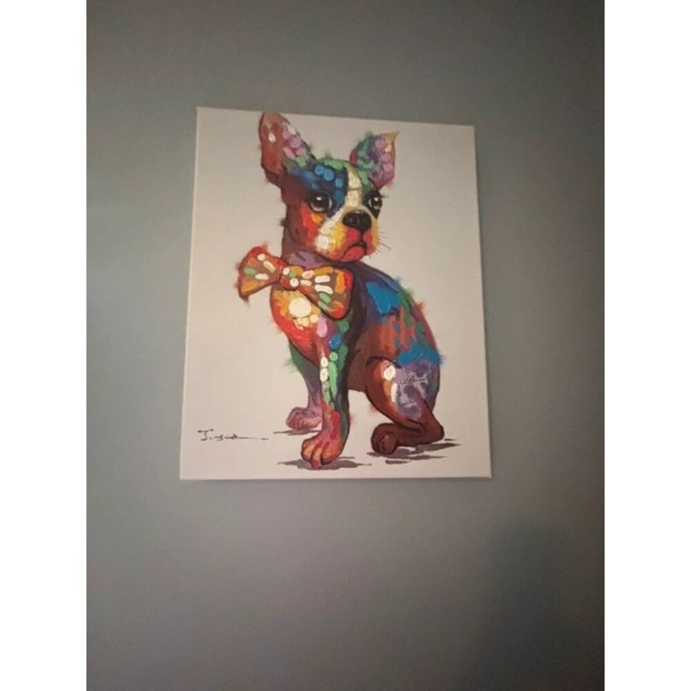 Vibrant Boston Terrier Pop Art Canvas Painting (15x16")